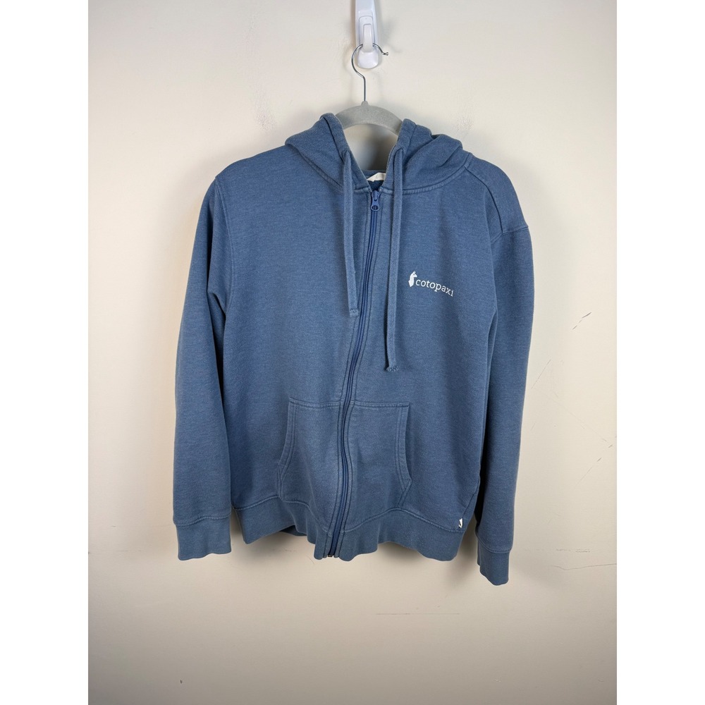Cotopaxi Mens Full Zip Hoodie Blue Organic Cotton Recycled Fleece‎ Medium Logo
